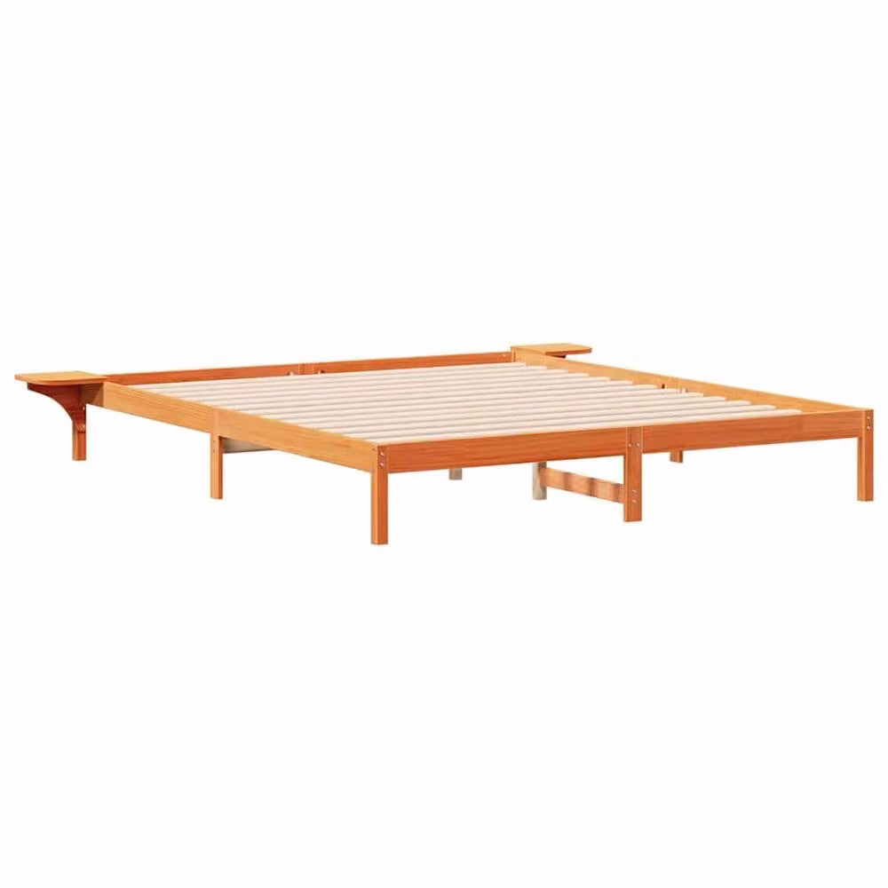 Berkfield Home Wax Brown Solid Pine Bed Frame with Side Tables, W/D/H: 200 x 210 cm – 2