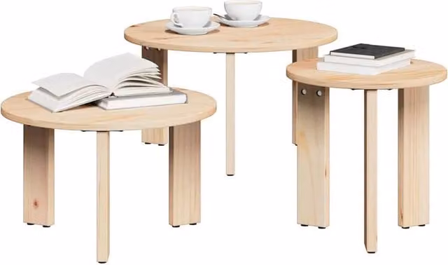 Berkfield Home Traditional 3-Piece Nested Coffee Table Set in Natural Solid Pine Wood