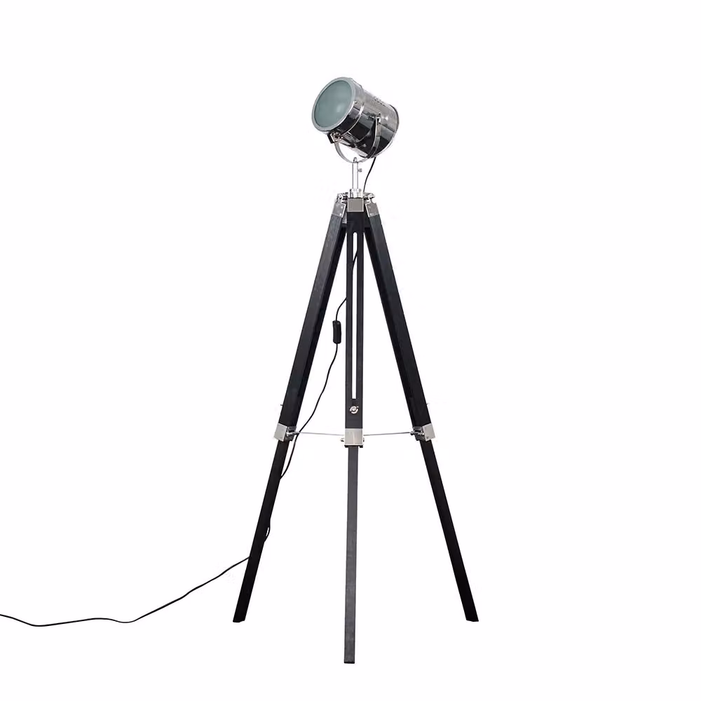 ValueLights Starboard Adjustable Tripod Floor Lamp in Black with Wood and Chrome Details – 2