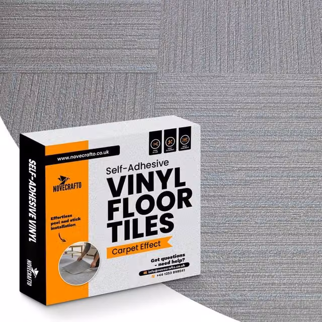 Novecrafto Self-Adhesive Vinyl Floor Tiles with Carpet Effect, Grey, Pack of 10, 45 x 45 cm