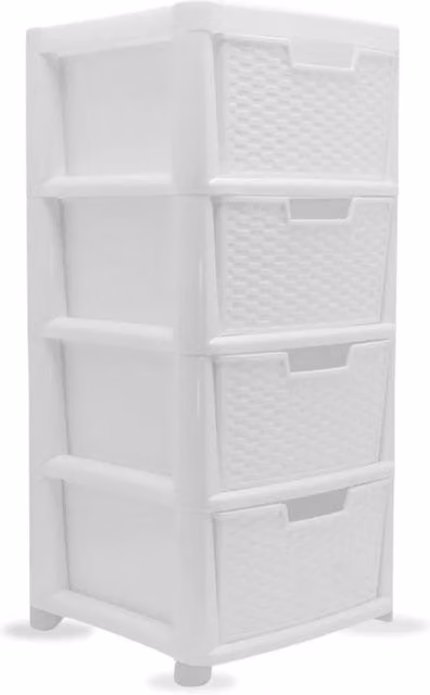 FORGEVIO Rattan Effect 4 Drawer Storage Tower Unit in White