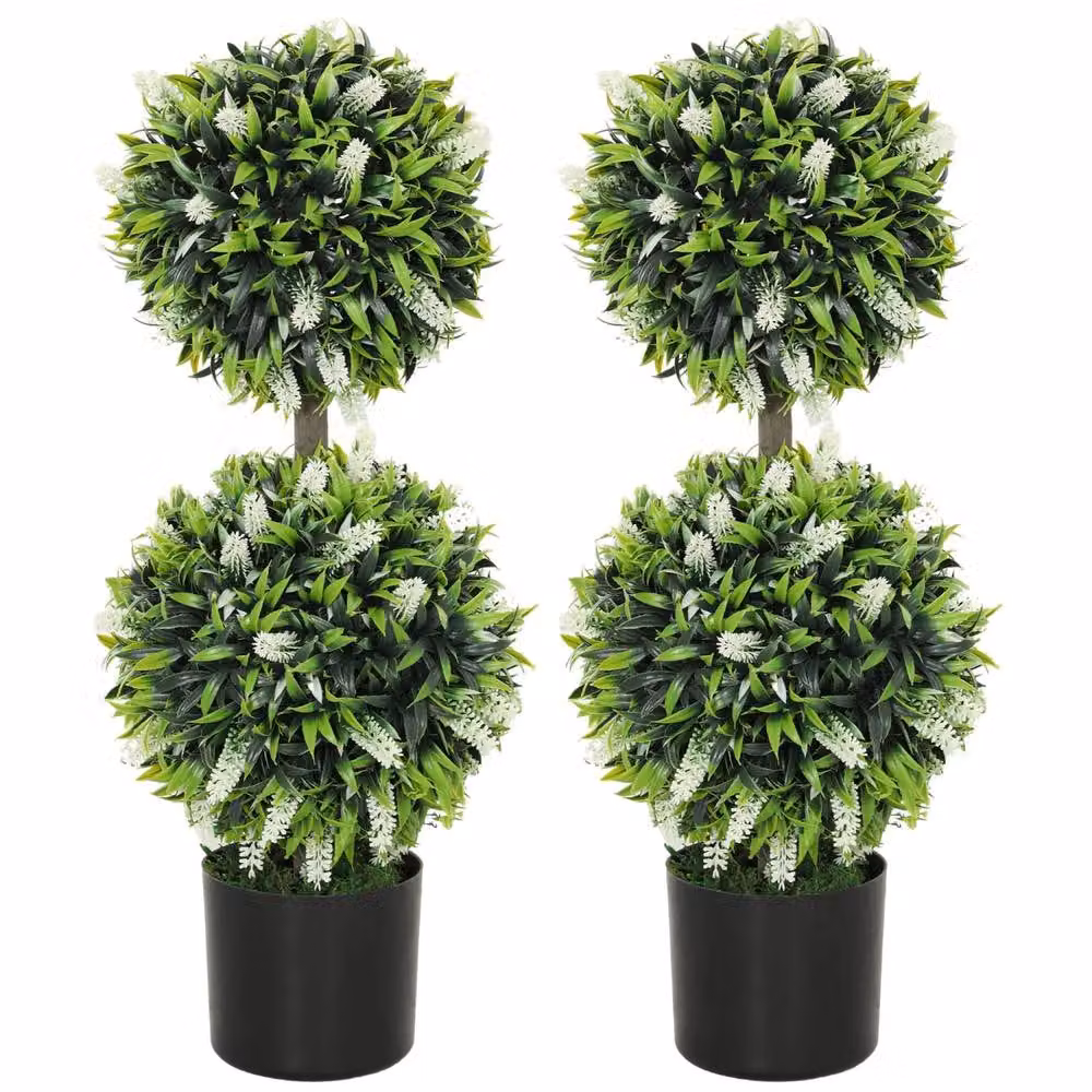 Wyld Haus Kelola Set of 2 Artificial Lavender Ball Trees in White Pots, Height: 70 cm – 2