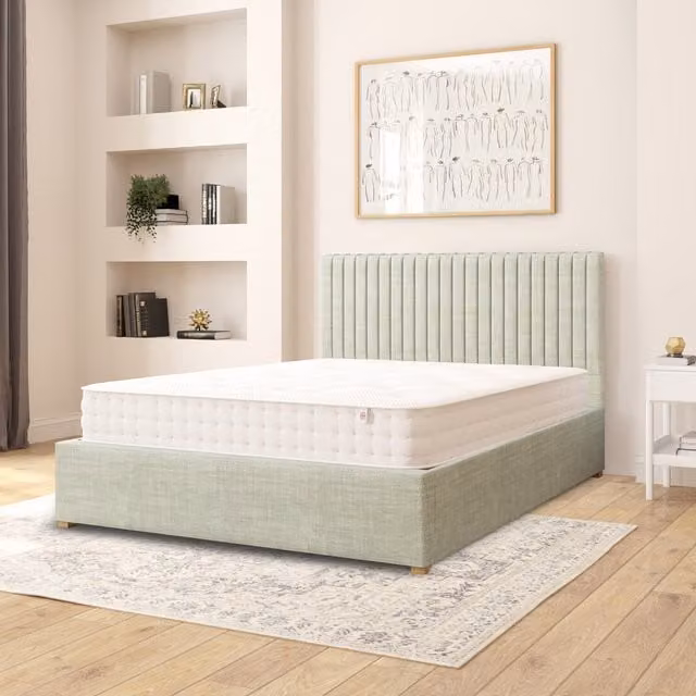 Aspire Grant Upholstered Ottoman Storage Bed in Green Cotton Fabric, W/D/H: 180 x 200 cm