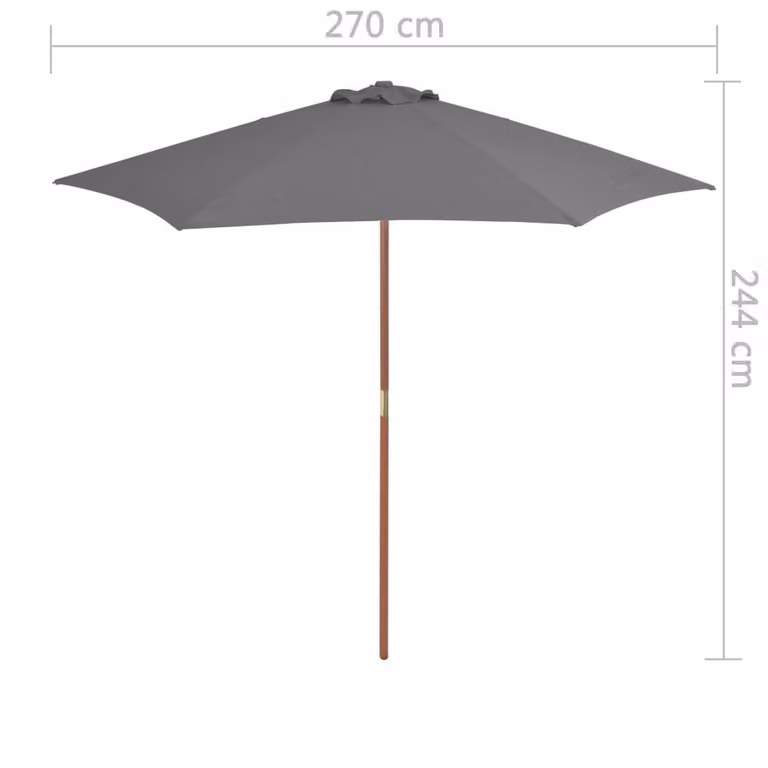 Berkfield Home Outdoor Parasol with Wooden Pole, Anthracite Grey, Diameter: 270 cm