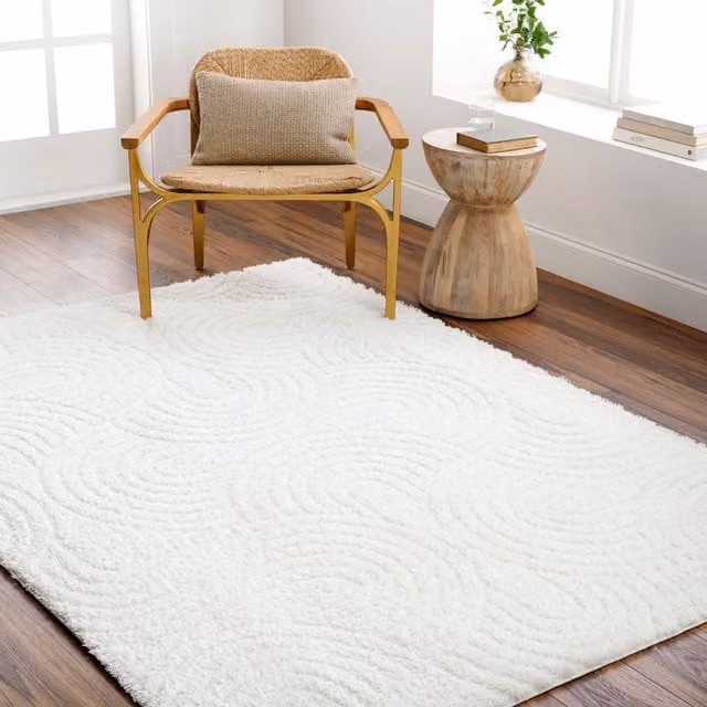 Livabliss Nomadic Shaggy Ivory Modern Abstract Soft Plush Pile Rug W: 160 cm, D: 215 cm