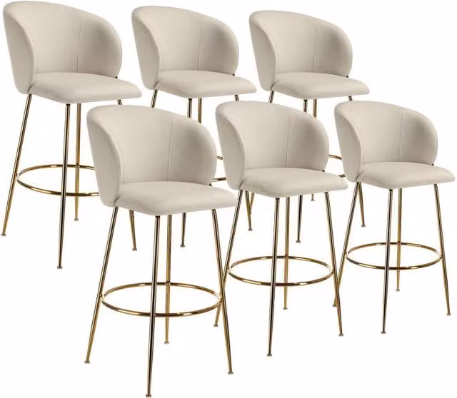 tectake Luana Bar Stool Set of 6 in Cream and Gold Velvet – 1