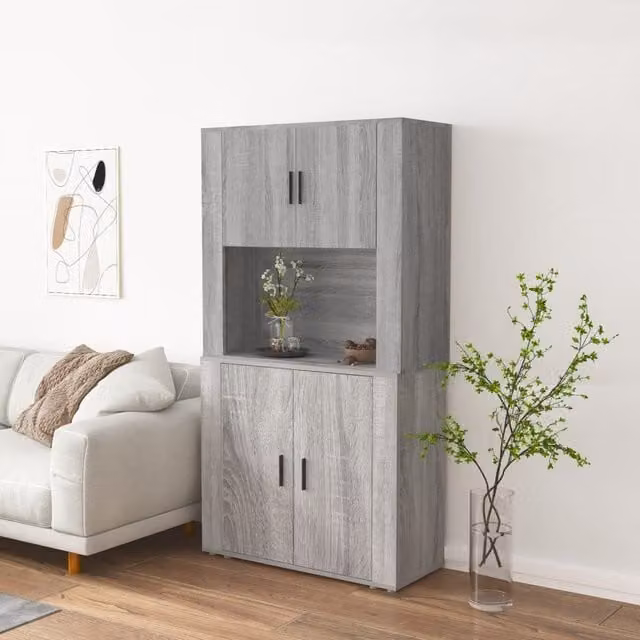 Berkfield Home Modern Grey Wall Mounted Highboard with Hinged Doors and Open Shelves