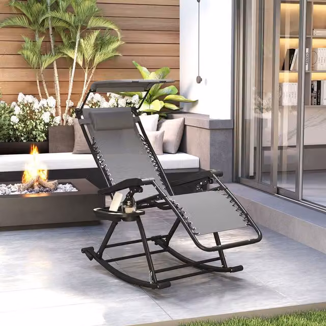 OUTSUNNY Grey Zero-Gravity Folding Recliner Chair with Adjustable Headrest and Multi-Position Glide