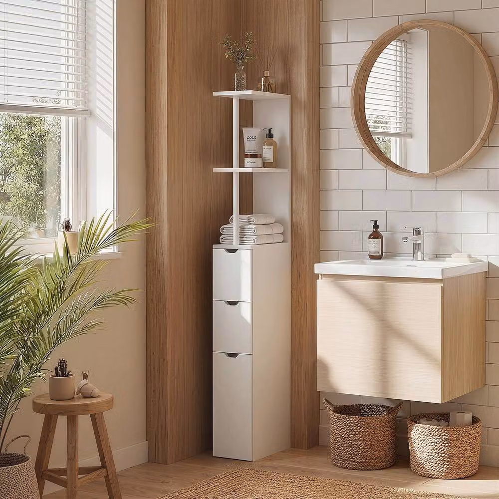 STILVORA White Matt Freestanding Bathroom Storage Cabinet with Internal Drawers and Shelves – 2