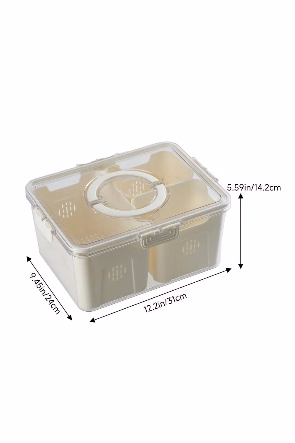 Living and Home 3-Compartment Detachable Fridge Storage Container with Snap Lid and Handles, White – 4