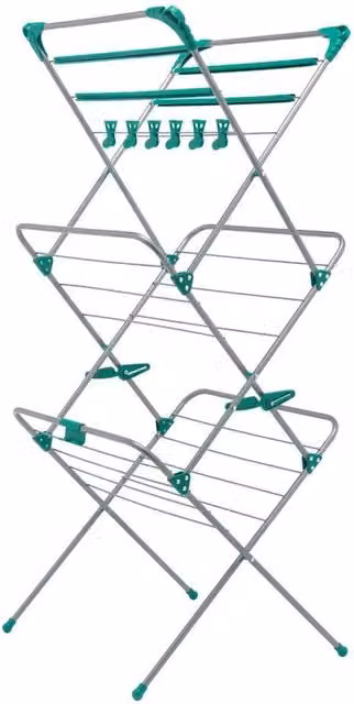 SPETLEK 3 Tier Metal Indoor Clothes Airer with Hooks in Silver
