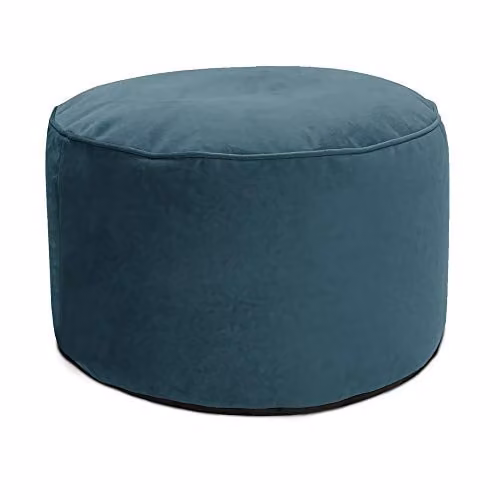 rucomfy Beanbags Velvet Cylindrical Pouffe Footstool in Petrol Blue, W55cm x H38cm