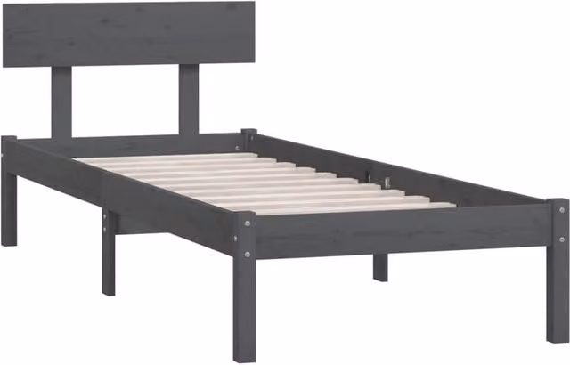 Berkfield Home Modern Single Bed Frame in Grey Solid Pine Wood, W/D/H: 90 x 200 cm