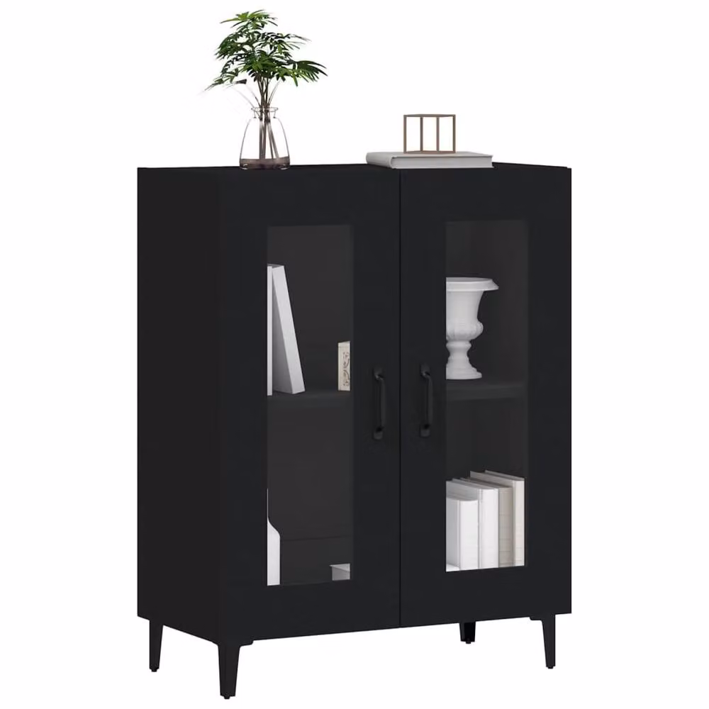 Berkfield Home Black Matt Sideboard with Glass Doors, W/D/H: 69.5 x 34 x 90 cm – 3