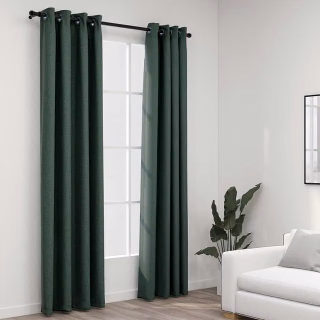 Berkfield Home Linen-Look Blackout Curtains with Eyelets, 2 Pack, Green, W: 140 cm, H: 225 cm – 1