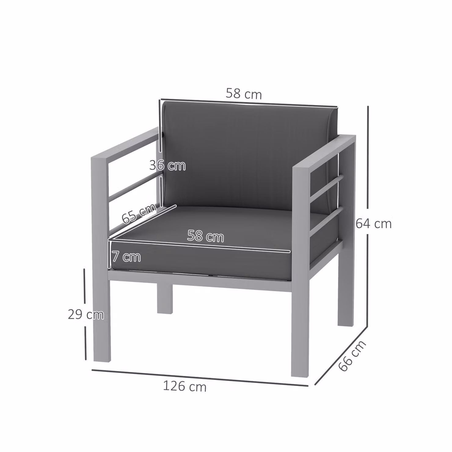 Outsunny Grey Garden Sofa Set of 2 with Powder Coated Aluminium Frame and Removable Weather Resistant Cushions – 3