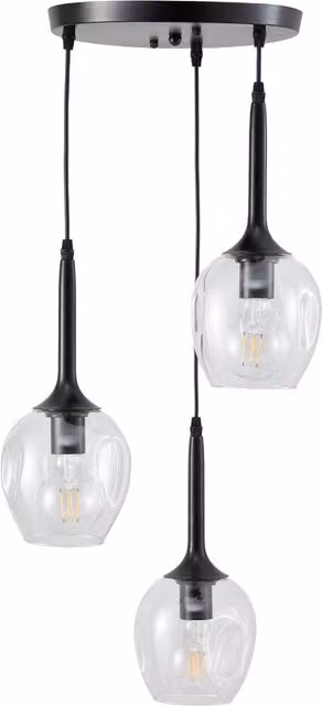 Livingandhome Modern 3-Light Glass Sphere Chandelier in Black and Transparent
