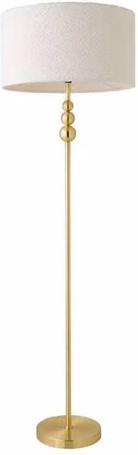 FLAVORA Gold Standing Floor Lamp with White Fabric Cylinder Shade, H 145 cm x W 45 cm x D 45 cm – 1