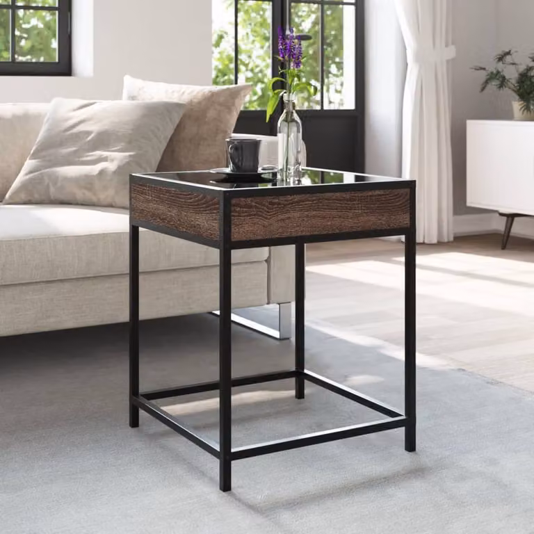 Berkfield Home Infinity LED Coffee Table in Brown Oak, W/D/H: 40 x 40 x 51 cm