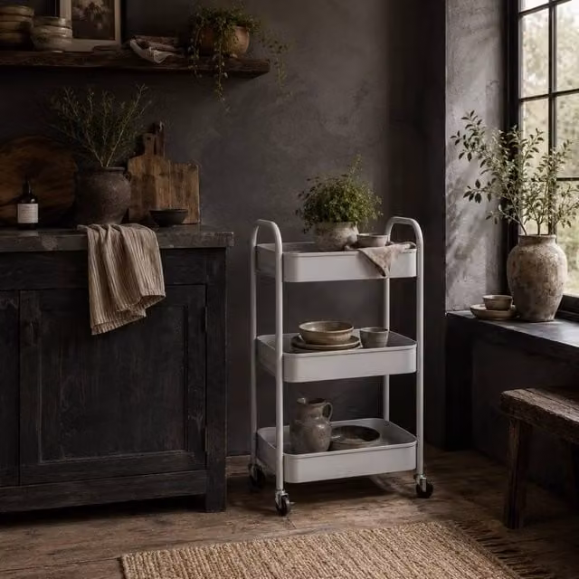Wyld Haus Suka 3 Tier White Steel Storage Trolley W/D/H: 79.0 x 30.6 x 30.6 cm