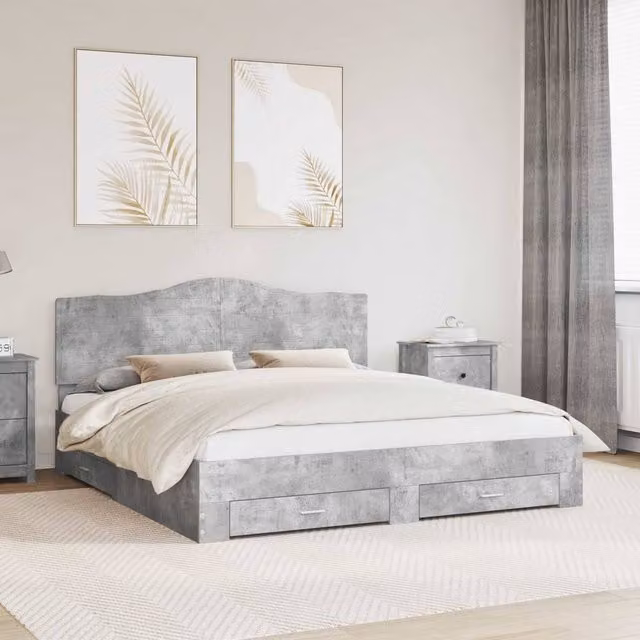Berkfield Home Modern Bed Frame with Drawers in Concrete Grey, Engineered Wood, 200 x 200 cm