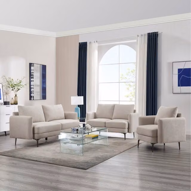 More4Homes Sofia Scandi Style 2 Seater Fabric Sofa in Beige and Yellow