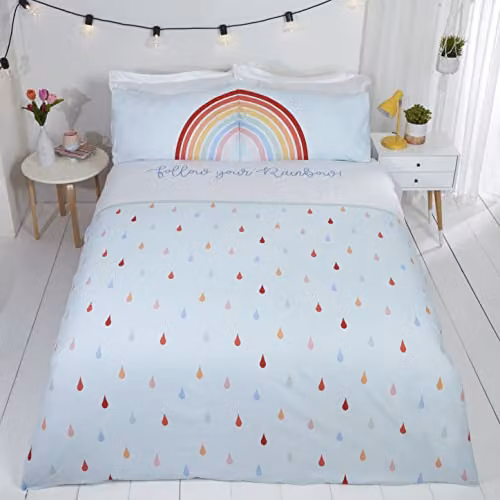 Rapport Home Rainbow and Raindrop Polycotton Duvet Cover and Pillowcase Set, Multicolour, W: 230 cm, H: 220 cm, Pillowcase: 50 x 75 cm