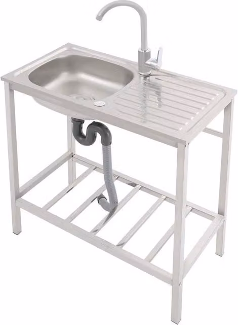 Kelvenix Stainless Steel Utility Laundry and Kitchen Sink in Silver, W: 52 cm, H: 75 cm, D: 40 cm