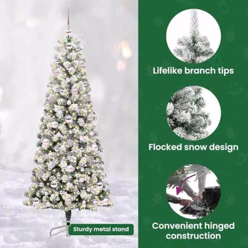 vidaXL Artificial Hinged Christmas Tree in Green and White, Height: 180 cm – 5