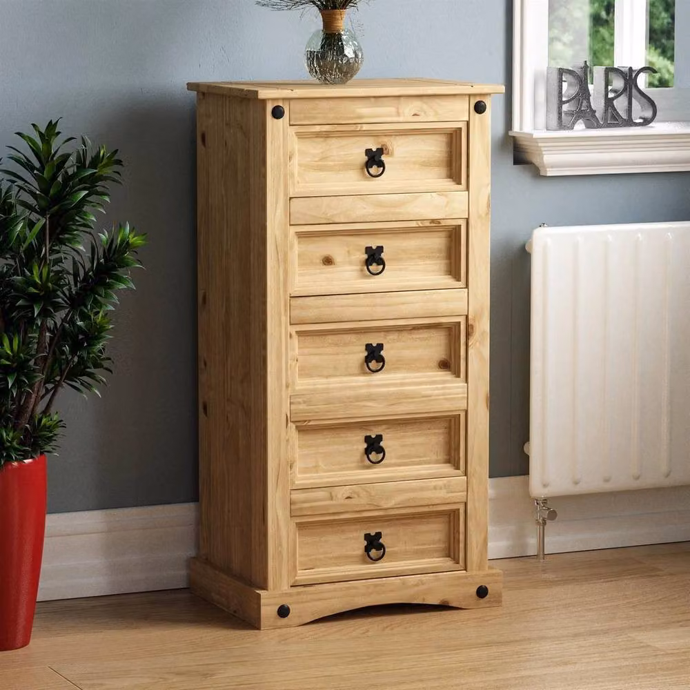 Havendro 5 Drawer Narrow Chest in Natural Solid Pine Wood – 3