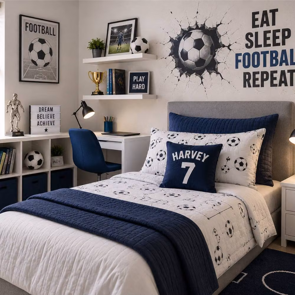 60 SECOND MAKEOVER Personalised Football Cushion Cover in Navy Blue, W/D/H: 40.64 x 40.64 x 40.64 cm – 2