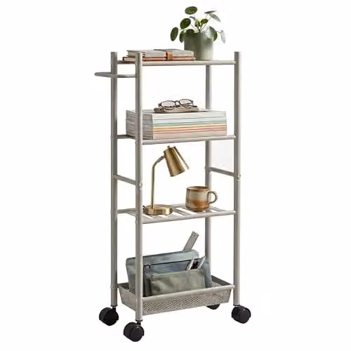Premier Housewares 4 Tier Metal Trolley with Basket in Silver and Black – 1