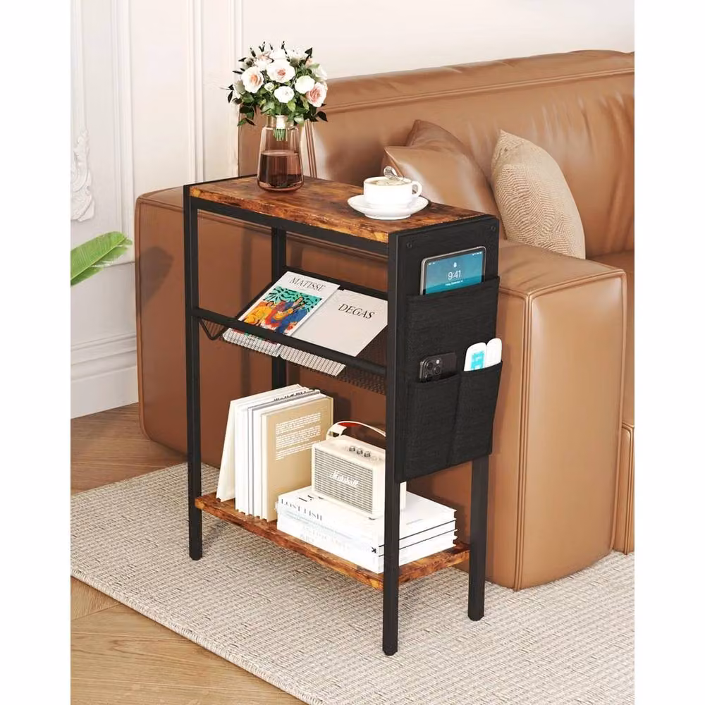 FORGEVIO Narrow Slim Side Table in Brown and Black – 2
