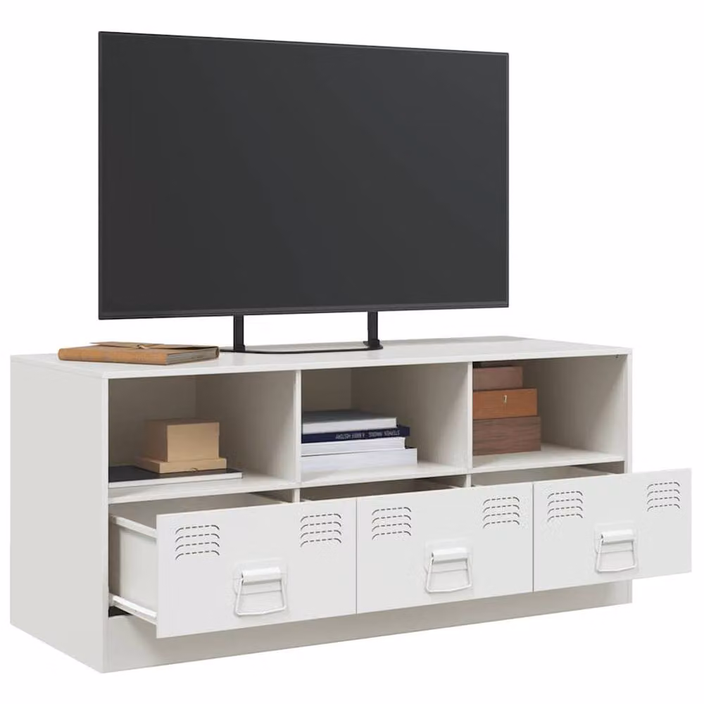 Berkfield Home White Metal TV Cabinet W/D/H: 99 x 39 x 44 cm – 3