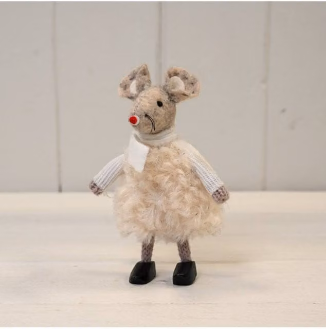 KDMD Fabric Mouse in White Dress and Clogs for Tabletop Decoration