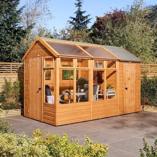 Rowlinson 12 x 6 Timber Growhouse with Store in Brown, W/D/H: 197.5 x 365.5 x 246.5 cm