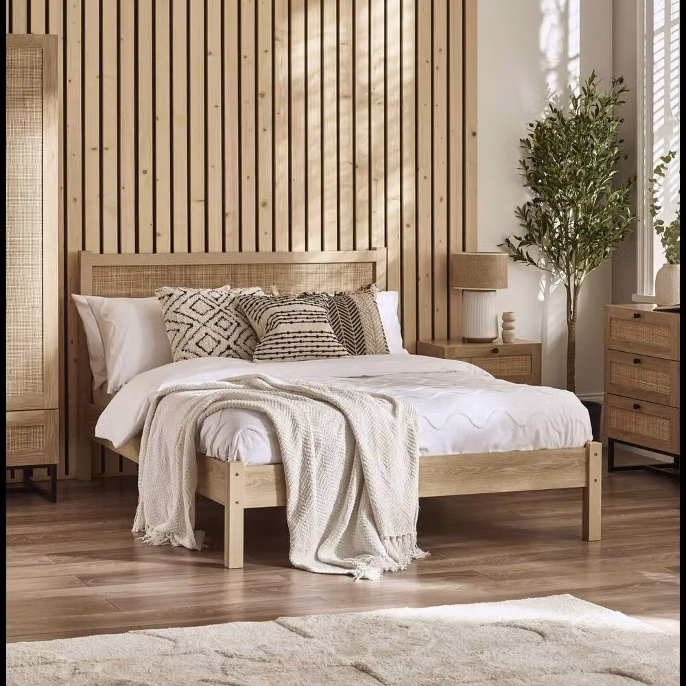 Cheshire Zinc Rattan Bed in Light Oak with Solid Wood Frame, W/D/H: 150 x 200 cm – 2