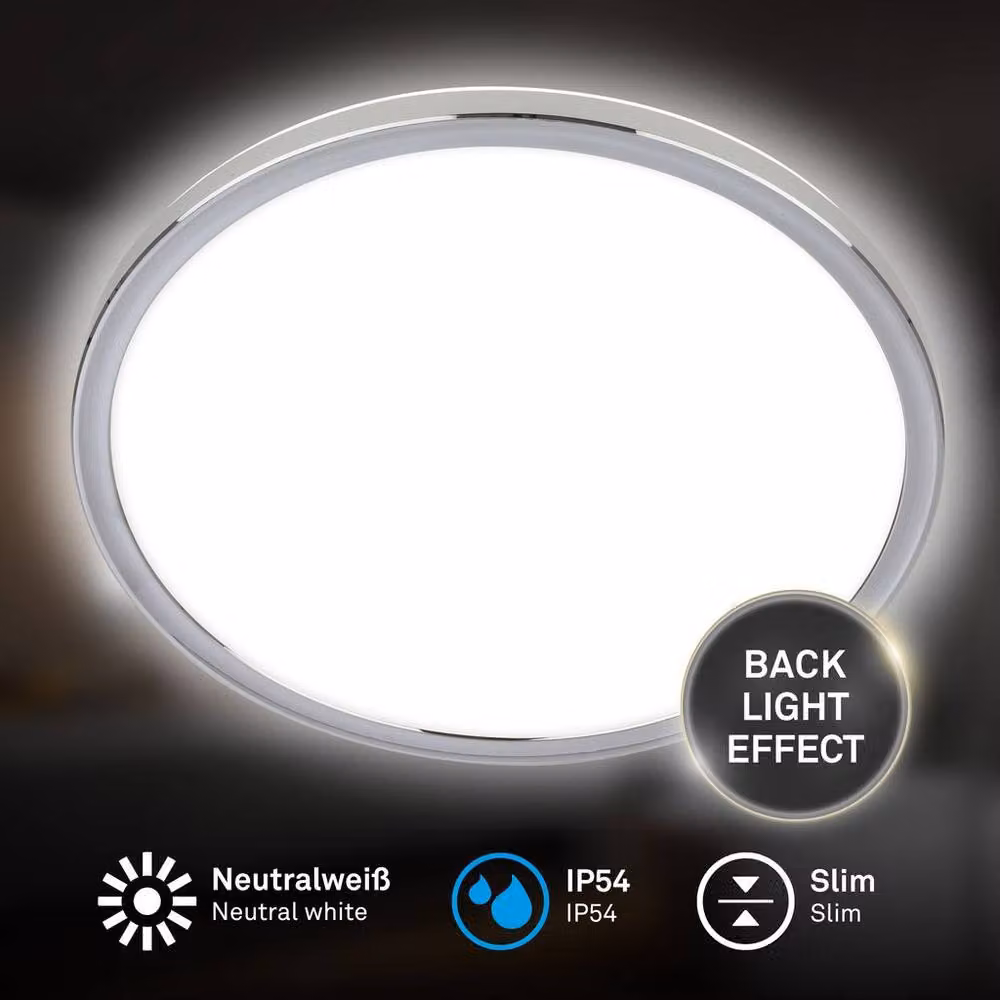 Briloner LED Ceiling Lamp in Silver Chrome, IP54, 22W, 3000lm, Diameter: 42 cm – 3