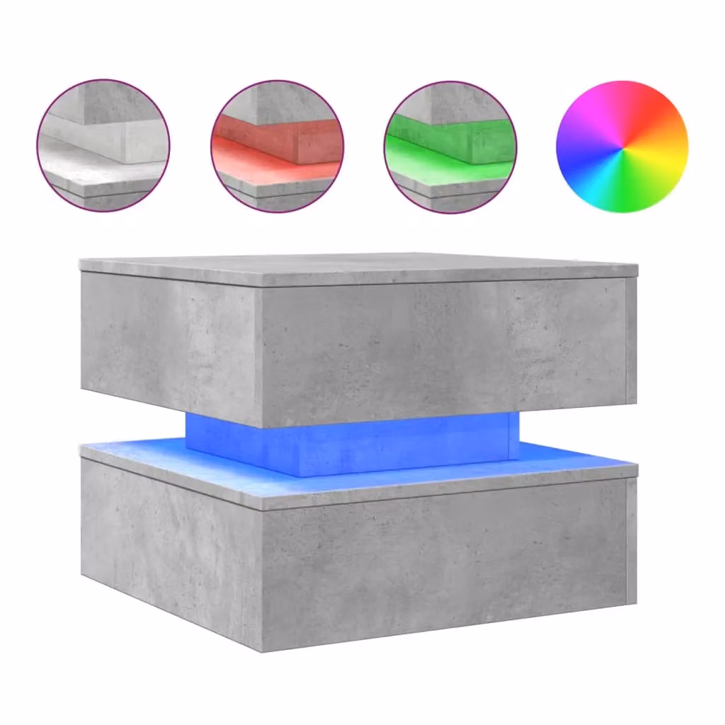 Berkfield Home Modern Square Coffee Table with LED Lights in Concrete Grey, W/D/H: 50 x 50 x 40 cm – 2