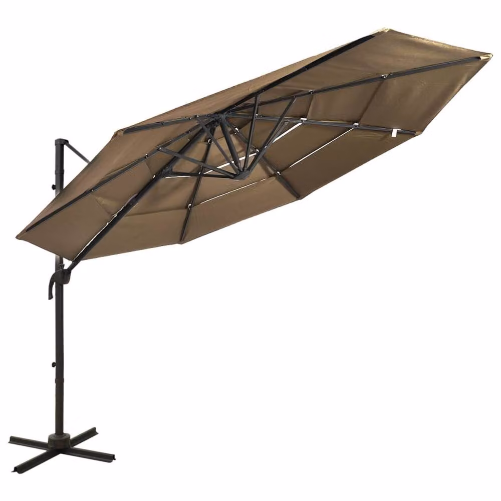 Berkfield Home 4-Tier Parasol with Aluminium Pole, Taupe, W: 300 cm, D: 300 cm, H: 247 cm – 2