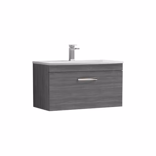 Balterley Wall Hung Anthracite Bathroom Vanity Unit with Curved Basin and Soft Close Single Drawer, W/D/H: 81.0 x 39.0 x 46.1 cm