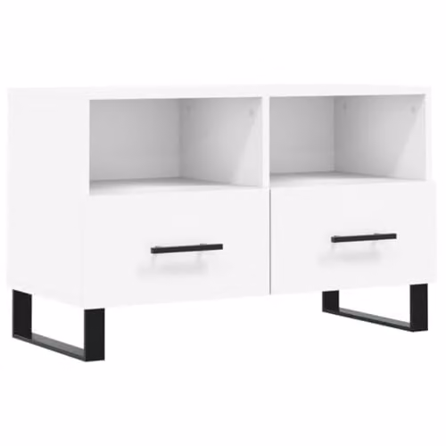 vidaXL Modern White TV Cabinet in Wood and Metal, W: 80 cm, D: 36 cm, H: 50 cm – 1