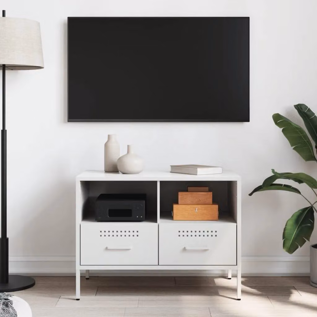 Berkfield Home Industrial TV Cabinet in White Metal, W/D/H: 68 x 39 x 50.5 cm – 3