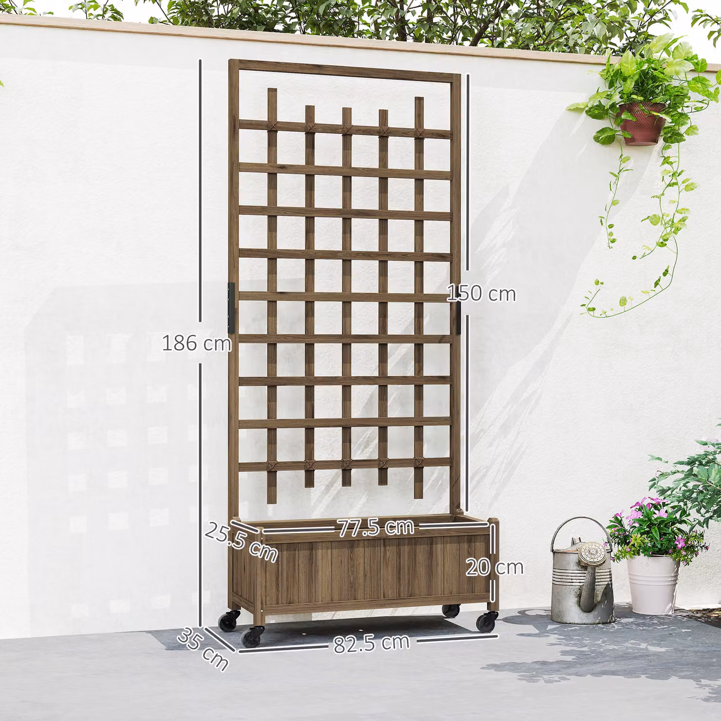 Outsunny Wooden Trellis Raised Garden Bed with Wheels and Bed Liner in Brown, W/D/H: 186.0 x 82.5 x 35.0 cm – 3