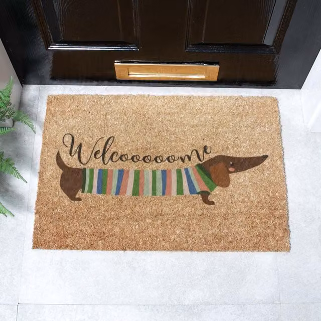 Artsy Mats Welcome Sausage Dog Coir Doormat in Brown, W: 60 cm, D: 40 cm