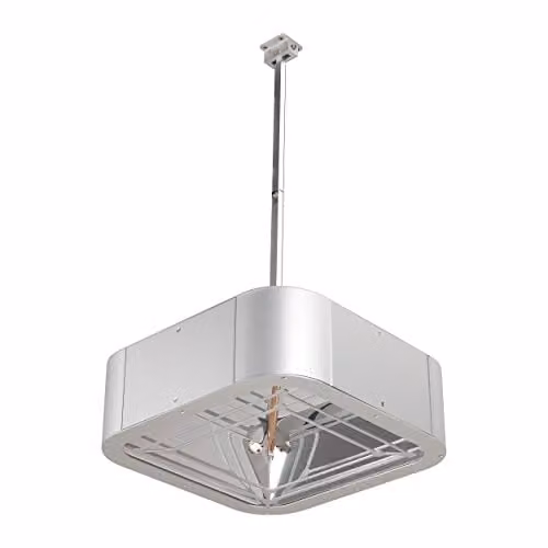 Heat Outdoors Shadow Pendant Patio Heater, 2.0 kW Silver Hanging Outdoor Heating Unit with Remote Control and Parabolic Reflector, W/D/H: 45 x 45 x 45 cm