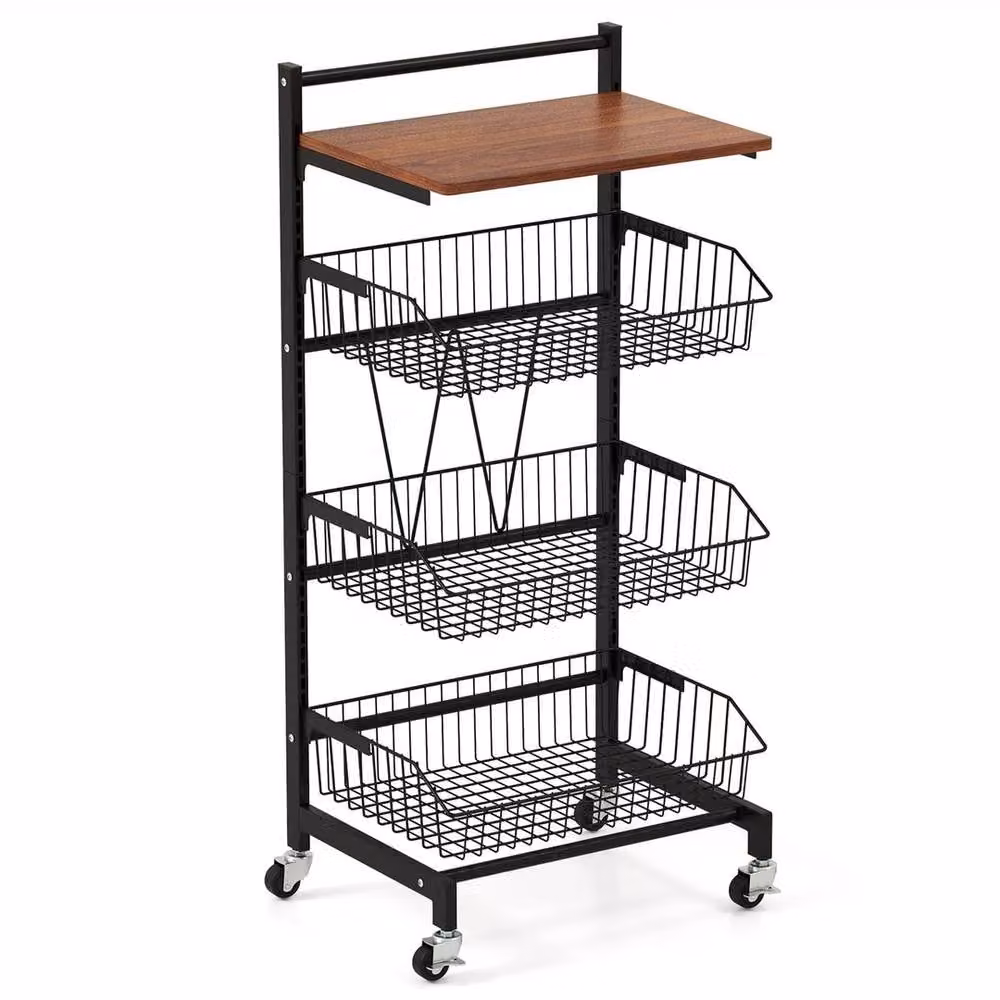 FORGEVIO Modern Black Kitchen Storage Cart on Wheels for Fruit and Vegetable Storage – 4