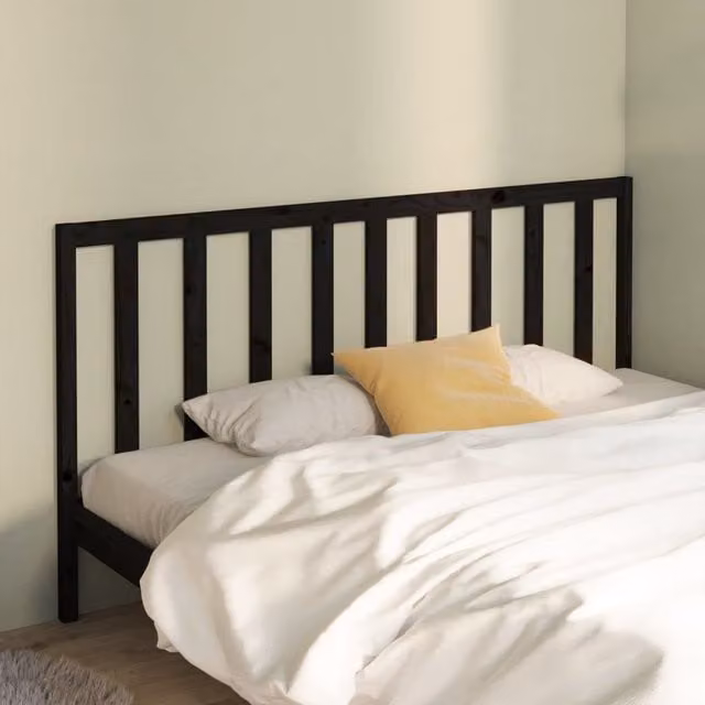 Berkfield Home Black Solid Wood Pine Bed Headboard W: 186 cm, D: 4 cm, H: 100 cm
