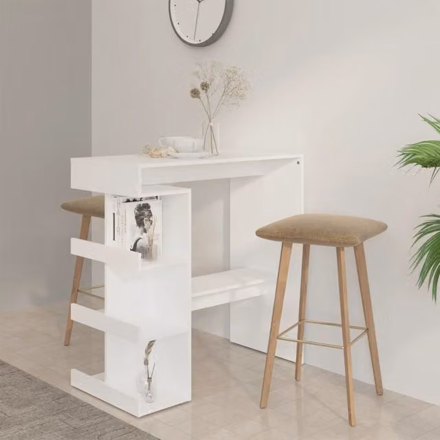 Berkfield Home Modern White Bar Table with Storage Rack, W: 100 cm, D: 50 cm, H: 101.5 cm
