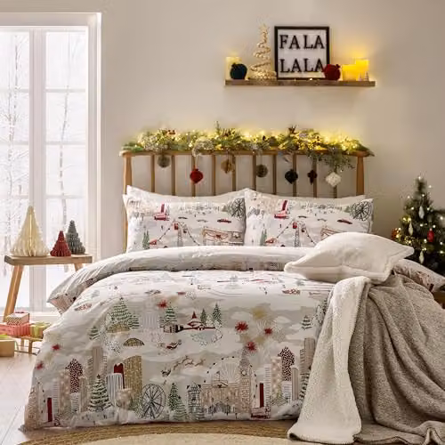 Riva Home Joy To All Reversible Christmas Duvet Cover Set, White and Red, W/H: 140 x 200 cm – 1